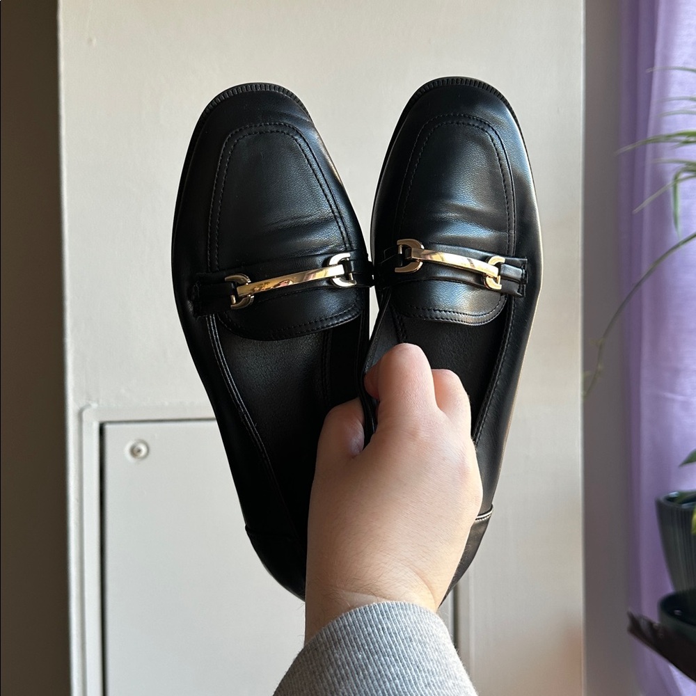 ASOS Black Loafers with Gold Detail size US 6, Excellent used condition